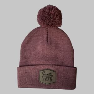 Faith Over Fear Cuffed Beanie Hat Sportswear Cozy Winter Snow Outdoor Maroon
